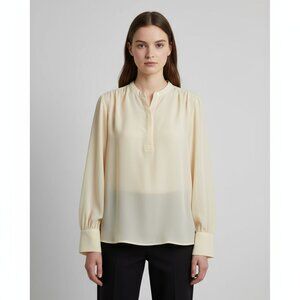 Worthington Womens Long Sleeve Ivory Blouse With Button Closure & Pleated Detail